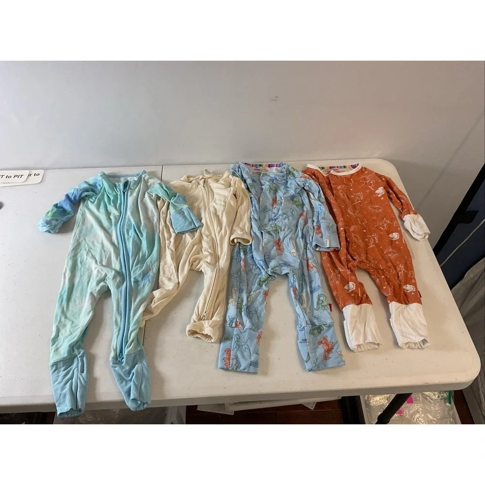 Little Sleepies, Magnetic Me Baby boy 0-6mos 4PC LOT‎ Bamboo footies